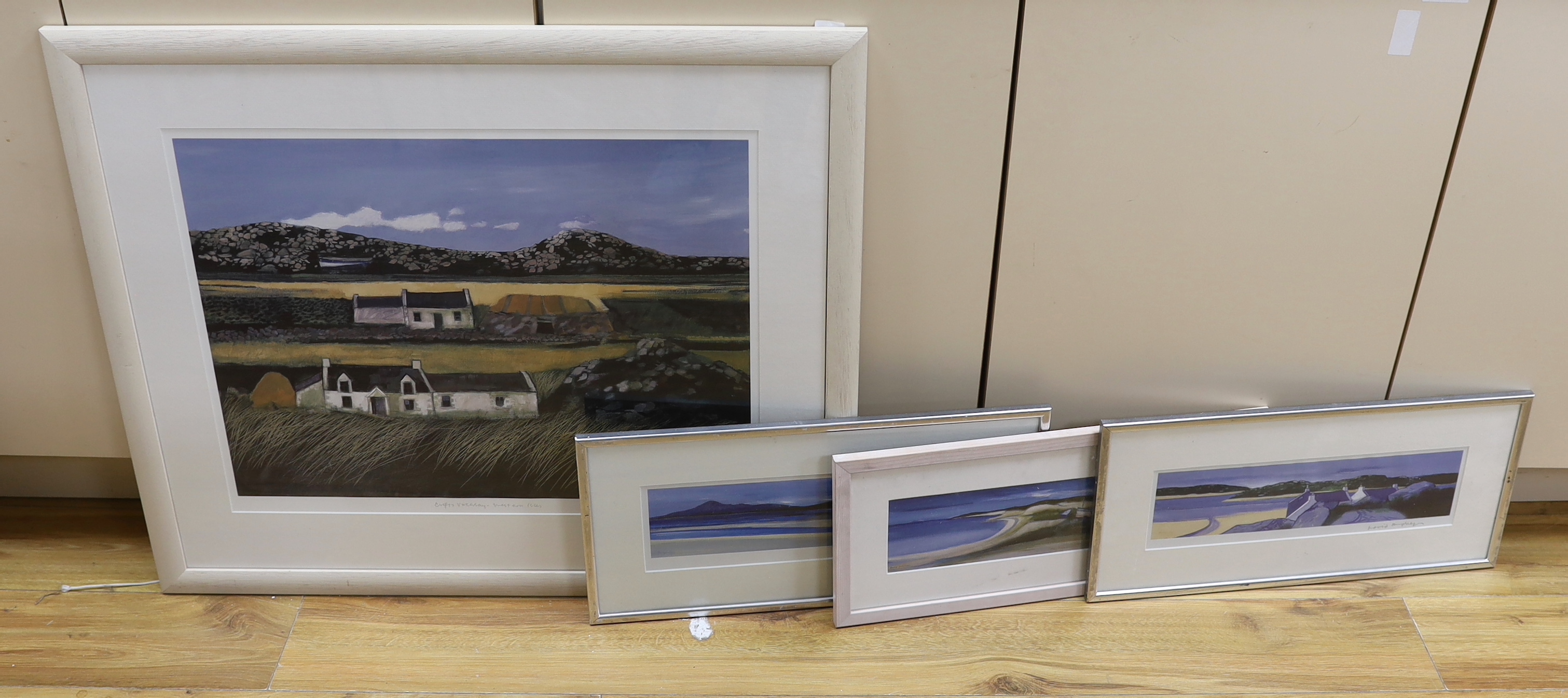 David Humphreys (b.1937), four colour lithographs, Cottages and panoramic landscapes, each pencil signed, the largest 64cm x 48cm